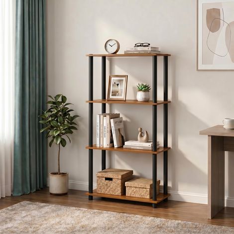 Étagère de Rangement, étagère à Livres à 4 Niveaux, étagère d'angle, étagères Ouvertes sans Outils, pour Organisation et Rangement, Salon, Chambre, entrée, buanderie, chêne Cerise (1/5)