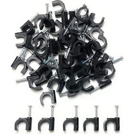Black Round Cable Clips with Nail Fixings, Type K (10mm) (1/4)