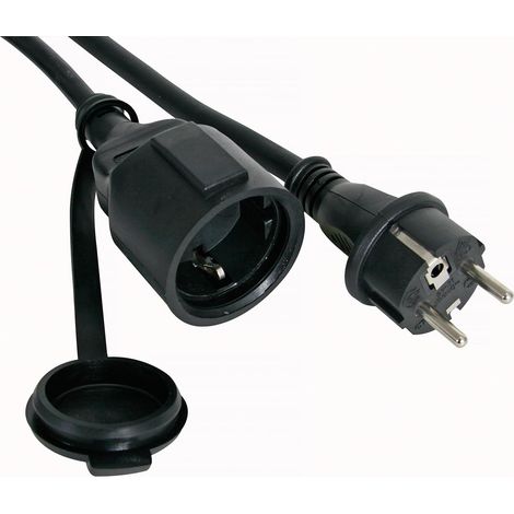 Perel Rallonge, H05RR-F 3G1.5, 5 m, 16 A/230 V, 3680 W, type E/F, Schuko, IP44, caoutchouc, noir (1/4)