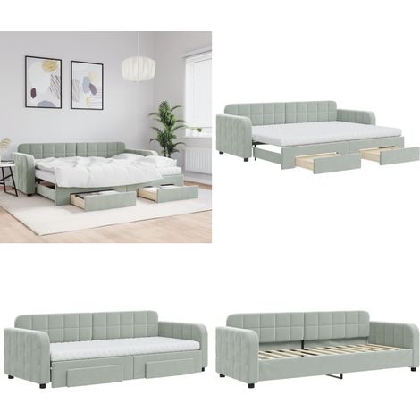 Tagesbett Ausziehbar mit Schubladen Hellgrau 80x200 cm Samt - Sofa - Schlafcouch - Gästebett - Tagesbett - Wohnzimmermöbel - Home & Living (1/5)