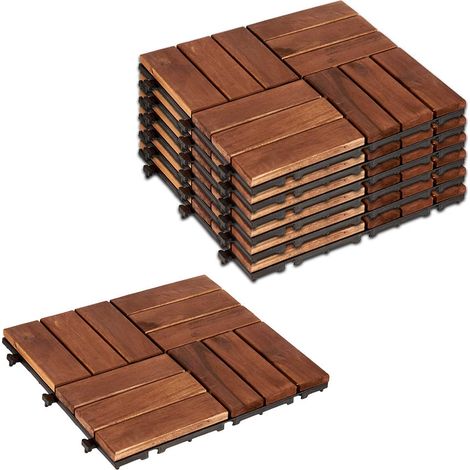 Paquete de 6 baldosas de madera de acacia 30x30x25 para exteriores.