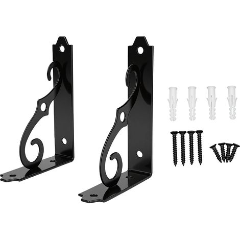2 supports d'étagère robustes en fer en forme de L, 12,7 x 7,6 cm, pour fixation murale, idéaux pour la cuisine, la salle de bain, le bureau ou le garage. Noirs. (1/5)