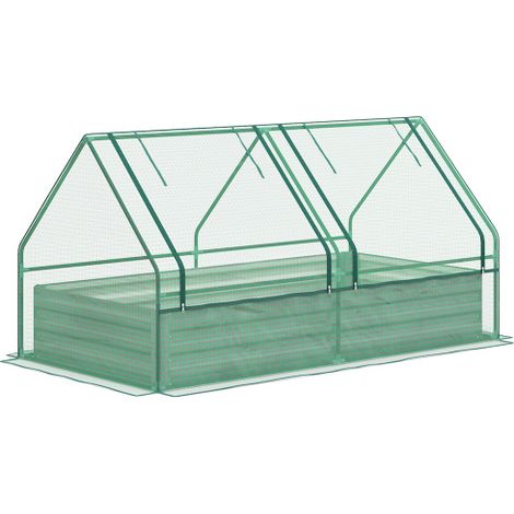 Metal Raised Garden Bed with Cover and Greenhouse for Growing Herbs and Vegetables in Green and Dark Grey (1/5)