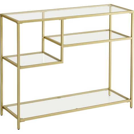 Mesa consola mesa de entrada mesa auxiliar aparador de vidrio templado marco de metal con estantes de almacenamiento 35 x 100 x 80 cm estilo moderno para entrada salón dorado 120007514 (1/5)