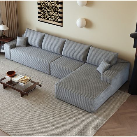Divano modulare angolare 340 cm grigio in velluto a coste, chaise longue a L, senza montaggio (1/5)
