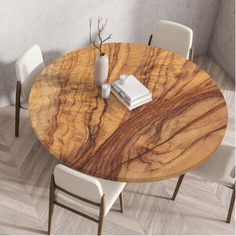 Nappe Ronde 130 cm avec Bord Élastique, 3D Impermeable Nappe Anti Tache Exterieur Lavable Nappe de Table pour Cuisine Jardin (pour Le Tableau 120-125 cm) (1/4)
