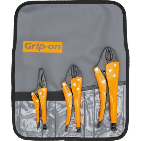 Pince GRIP-ON, ensemble de 3 pièces avec sac de rangement pour un transport facile.