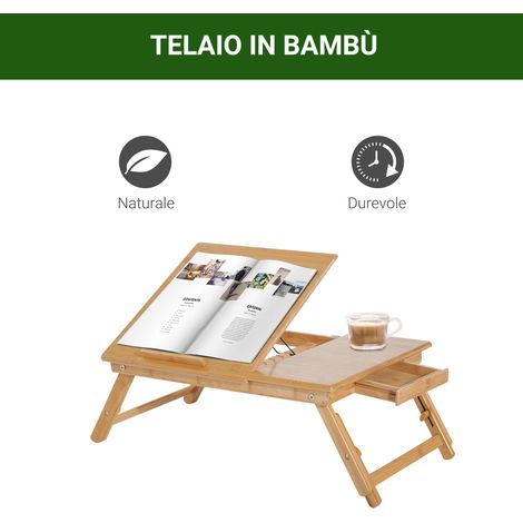 Support ventilé pour PC portable en bambou, 55x35x22-32.5cm, refroidissement naturel, plan de travail inclinable réglable (1/5)