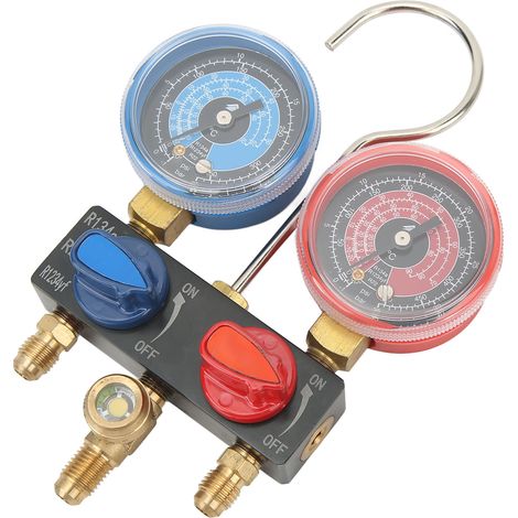 G1/4 Manometer mit vergrößertem Sichtfenster, abnehmbar, für die Diagnose von R22 R134a R1234yf Klimaanlagen, professionelles Druckmessgerät. (1/5)