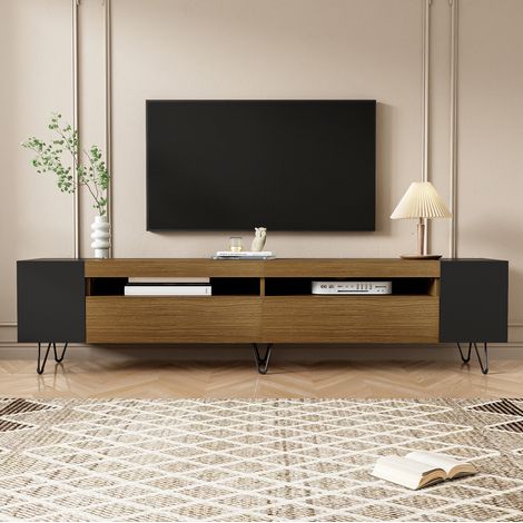 Mobile TV 180 cm nero effetto legno con vani contenitore, MDF e pannello truciolare HAVRYA (1/5)