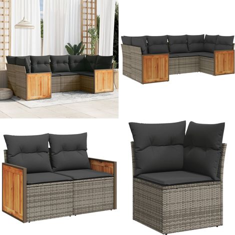 Salon de jardin 6 pcs avec coussins gris résine tressée - Ensemble Salon De Jardin - Meuble Extérieur - Mobilier De Jardin - Salon De Jardin Pliable - Set De Salon De Jardin - Home & Living (1/5)