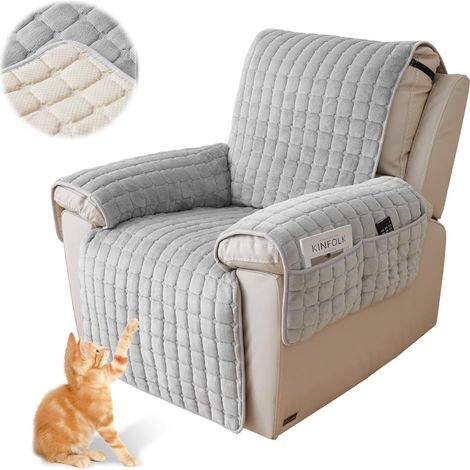 Housse de canapé fauteuil 1 place, avec poches et élasticité, anti-rayures et anti-taches 53190CM (gris) (1/5)