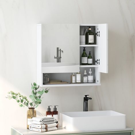 Armoire miroir de salle de bain murale, placard rangement 2 portes, 55x17x55cm, blanc (1/5)