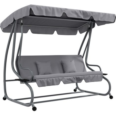Hollywoodschaukel 3 places, capacité de charge 340 kg, avec fonction de repos, toit réglable, table aux pieds pliable, 200 x 120 x 164 cm, gris clair (1/5)
