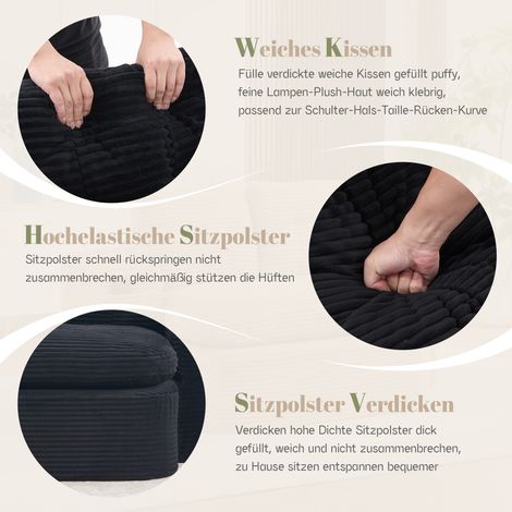 Fauteuil-lit 2-en-1 en velours côtelé, canapé compact au sol avec accoudoirs modulables, porte-gobelets et haut dossier confortable noir (1/4)