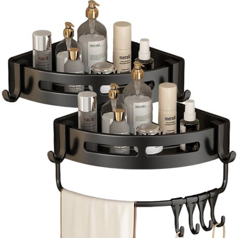 1 étagère flottante triangulaire, en aluminium, pour salle de bain, au-dessus des toilettes, rangement mural gain de place (1/5)