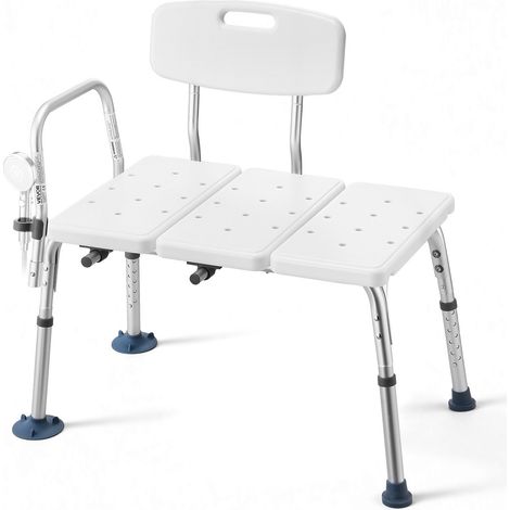 Banc de Transfert Baignoire, Siège de Baignoire avec Accoudoir et Dossier, Capacité de Charge 180 kg, Chaise de Douche pour Adultes, Seniors et Personnes à Mobilité Réduite, Hauteur Réglable