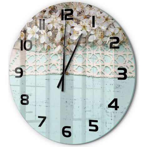 Horloge Murale Ronde Originale en Verre Silencieuse Design Moderne Salon Fleurs de cerisier fi 60 cm (1/5)