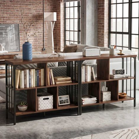 3-Tier Metal Frame Bookshelf with Anti-Tipping Kits, Brown (1/5)