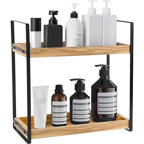 Étagère de salle de bain sur pied, en bois, à l'humidité, avec structure en métal, à épices multifonctionnelle, organisateur de bureau pour cuisine, marron (1/2)