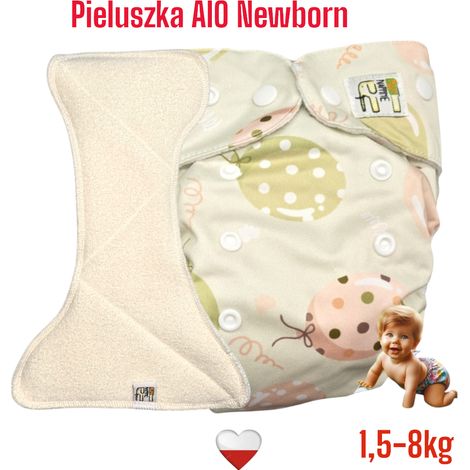 Pannolino lavabile AIO per neonati, tasca a marsupio, colore verde Coolmax, palloncini (1/5)