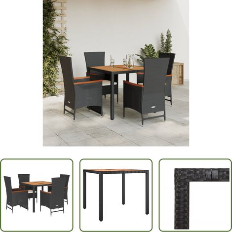 Gartentisch - 5-tlg. Garten-Essgruppe mit Kissen Schwarz Poly Rattan (1/5)