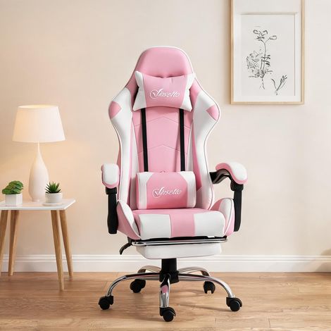 Fauteuil de bureau gaming ergonomique rose et blanc en foam (1/5)