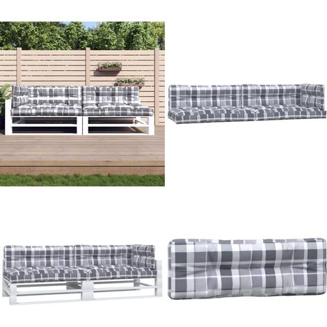Coussins de palette lot de 5 motif à carreaux gris tissu - Coussins Exterieurs - Coussins Patio - Cushions Décoratifs - Mobilier De Jardin - Accessoires De Jardin - Home & Living