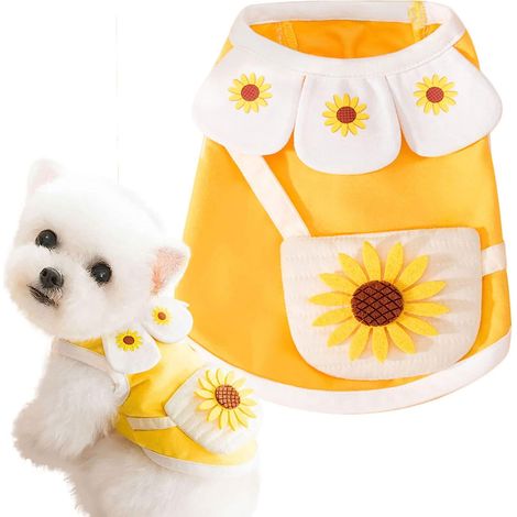 T-shirts pour petits chiens, motif tournesol, chiots et chats, légers et doux, en coton, pour l'été (jaune)