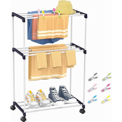 Small Clothes Airer/Towel Rack with 3 Levels and Wheels - Space Saving Indoor Drying Rack for Bathrooms, Apartments and Laundry Rooms (1/5)
