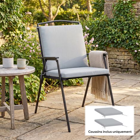 Set di 2 cuscini per sedie da giardino, 50 x 50 cm, in schiuma ad alta densità, antiscivolo, 50 x 50 cm, grigi.