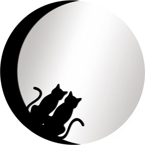 Décoration murale en miroir acrylique avec forme lune et chats, autocollants décoratifs pour salon et salle de bain, design unique sans taches (1/5)