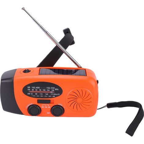 Radio météo d'urgence AM FM WB, portable à manivelle et solaire, lampe torche LED, batterie 6000mAh, orange (1/5)