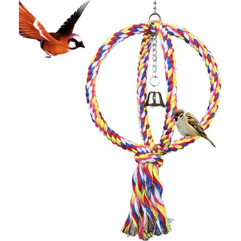 Oiseau Perches Perroquet Coton Corde Bungee Oiseau Jouet avec Cloche Sphérique Balanoire Perche Jouet (1/5)