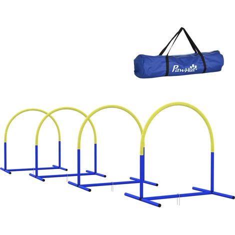 Agility-Set für Hunde, Hundetraining, 4 Bögen, für Einsteiger, mit Tragetasche, blau+gelb, 88 x 64 x 95cm