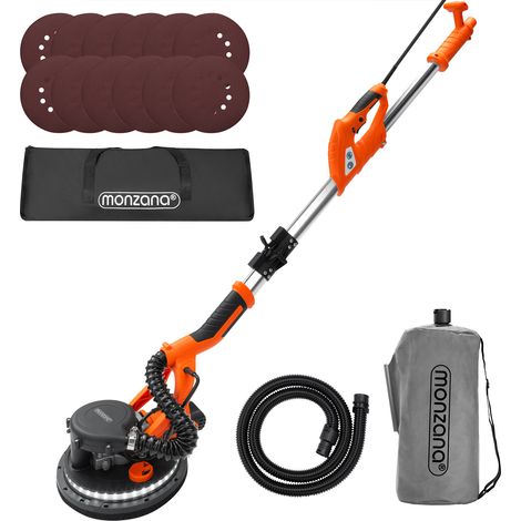 Monzana Levigatrice Cartongesso 750W Funzione Autopulente Sacchetto Raccoglipolvere 12x Ø 225 mm Dischi Abrasivi Luce LED