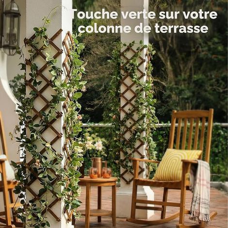 Treillis Extensible pour Plantes, 170CM x 33CM Panneau en Treillis de Bois pour Plantes Grimpantes Cadre Mural Suspendu pour Chambre Jardin Terrasse Intérieur Extérieur (1/2)