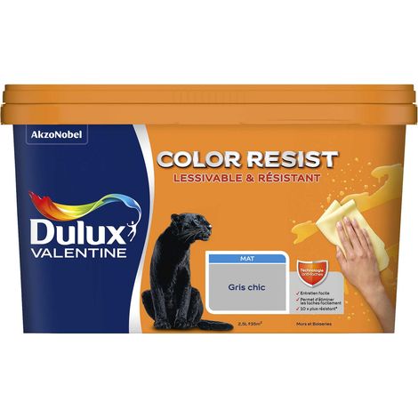 Peinture bicouche intérieure Color Resist Murs et Boiseries Mat Gris Chic 2,5L - Dulux Valentine