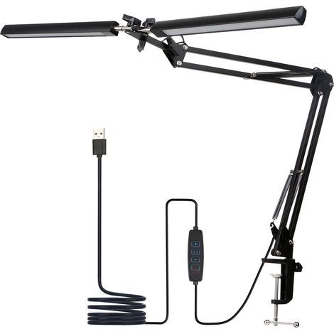 Powerful 24W LED desk lamp, 80cm double end, clip-on design, 360° adjustable, three-color temperature control, 10 brightness levels, flexible gooseneck lamp (1/5)