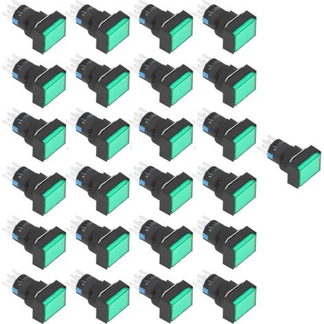 25 pièces bouton poussoir momentané verrouillage automatique rectangulaire lumineux 220V BEMLA1622DSJ 16mm vert (1/5)