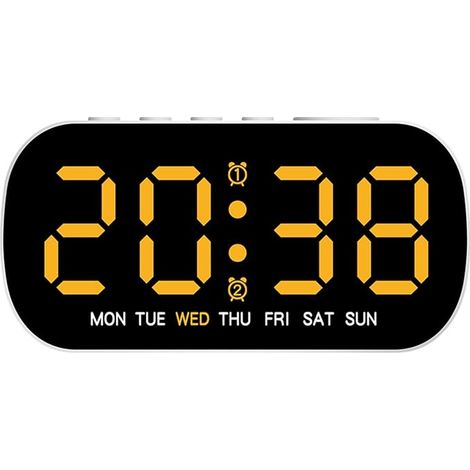 Réveil numérique multifonction avec date, semaine, affichage de la température, activation vocale, double répétition, 3 niveaux de luminosité, montage mural ou sur table (1/5)