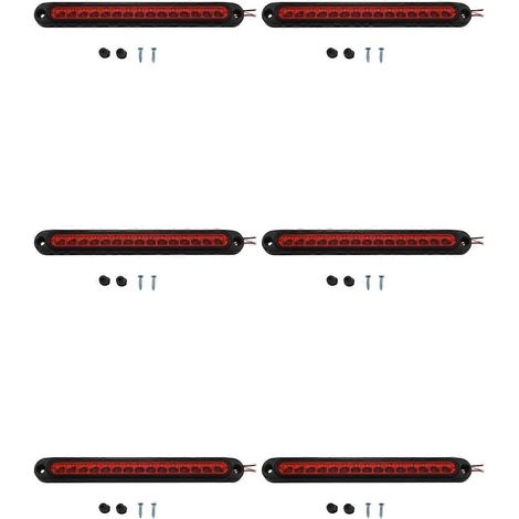 Lot de 6 barres lumineuses étanches de 25 cm (10 pouces) pour camions et remorques, avec 15 LED rouges pour troisième feu stop.