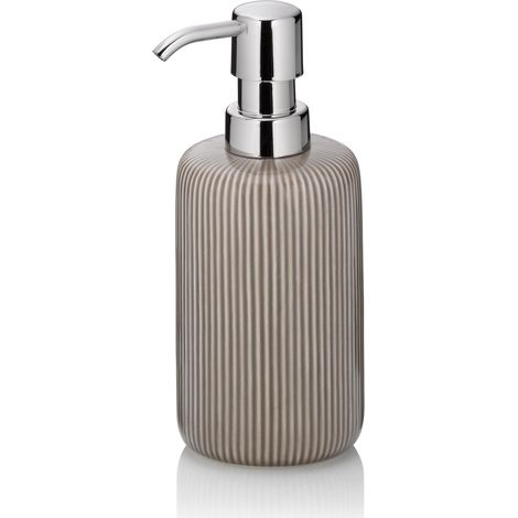 Distributeur de Savon 350 ML, Distributeur de Savon Gris, céramique, Flacon Pompe, Distributeur de Liquide Vaisselle Rechargeable, Brillant (1/5)