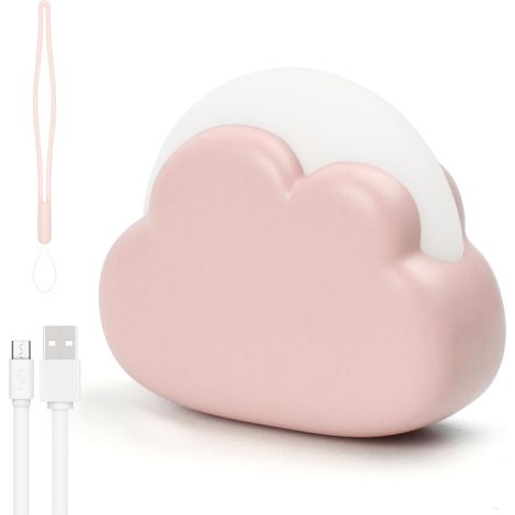 Veilleuse Enfant Rechargeable, Plastique LED Veilleuse Bébé Nomade Nuage, 4 Modes Lampe de Nuit Portable, Lampe de Chevet pour Chambre Enfant, Cadeau Naissance pour Fille Garçon (Rose) (1/5)