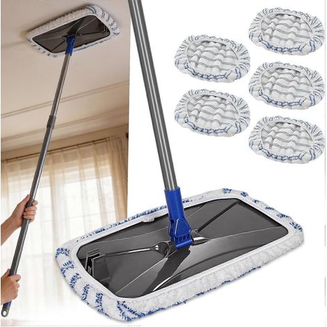 Balai à franges extra large microfibre Masthome 40 cm 5 lingettes nettoyage sols secs/humides parquets et stratifiés bleu (1/5)