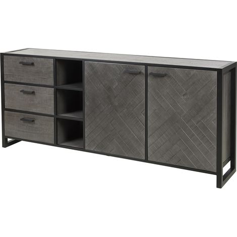 Buffet/bahut industriel 220 cm en pin massif gris Australine (1/5)