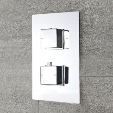 Hudson Reed – Mitigeur thermostatique de douche encastré – Laiton massif chromé – Design cubique contemporain – Sécurité anti-brûlure