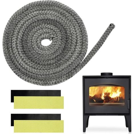 Enowelir Joint tressé pour insert et poêle 8 mm x 4 m, joint d'insert de cheminée avec 4 bandes pour poêle à bois, cheminée, chaleur, porte de four résistant à la chaleur jusqu'à 550 °C (1/5)