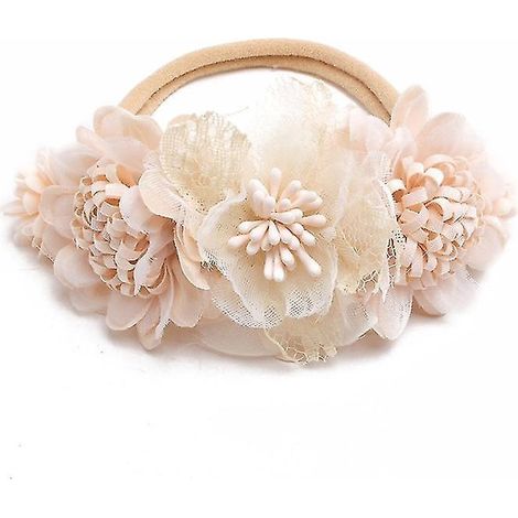 Baby-Haarreif mit künstlicher Blume, aus weichem und elastischem Nylon, Prinzessinnenstil, für Mädchen, niedlich, für Neugeborene und Kleinkinder - 7- (1/5)