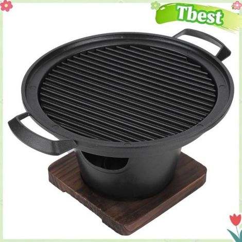 Gril Barbecue Coréen - Aluminium Et Bois - Antiadhésif - Portable Sans Fumée - Pour Intérieur Et Extérieur - 1 Pièce (1/5)